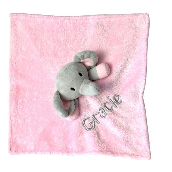 Elephant Baby Infant Security Blanket Embroidered “Gracie” Lovey Plush Fleece - Picture 5 of 10
